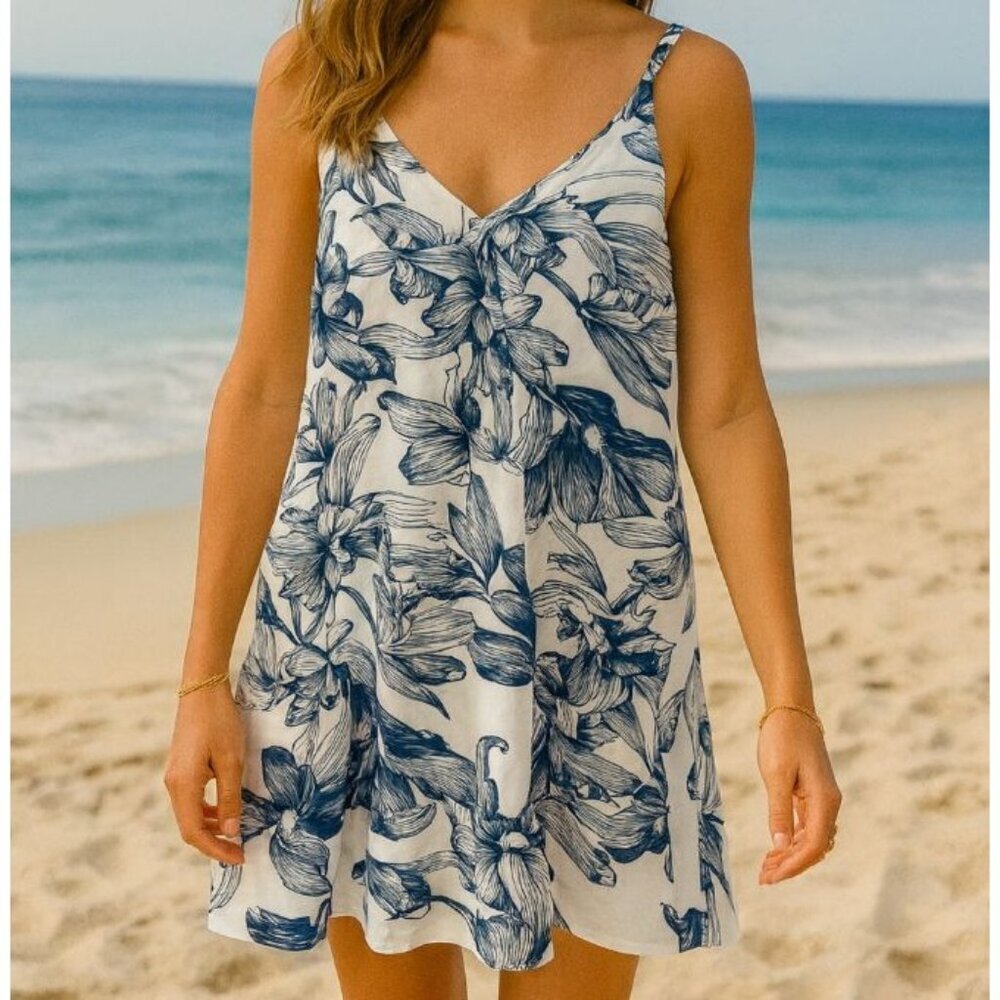 Ethereal by Paper Crane Blue Floral Flowy Tank Shift Dress Size S